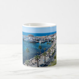 Caneca De Café Vista do castelo de Paphos e do drone de Harbour