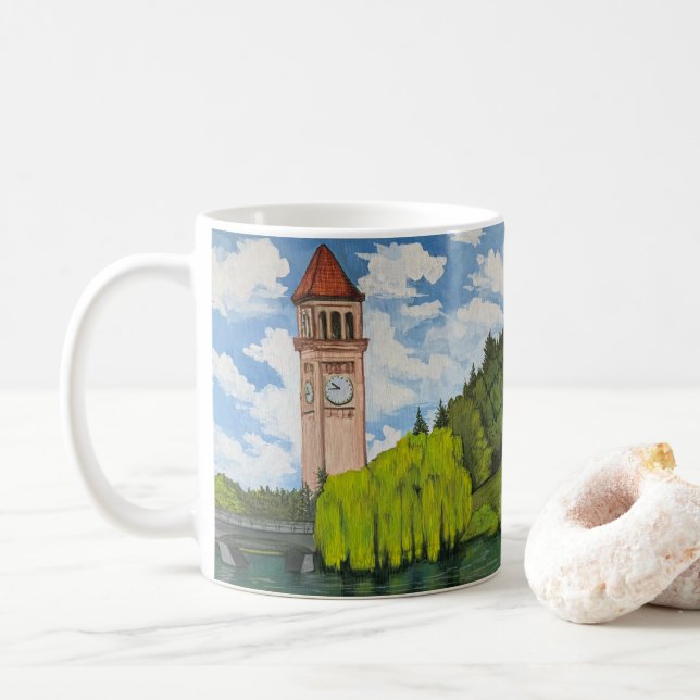 Caneca De Café Vista do Parque da Margem do Rio (Com Donut)
