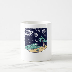 Caneca De Café Vista na Praia à Noite