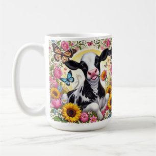 Caneca De Café Vitelo em um Vibrante Floral e Borboleta