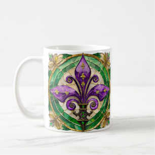 Caneca De Café Vitral Mardi Gras Fleur de lis