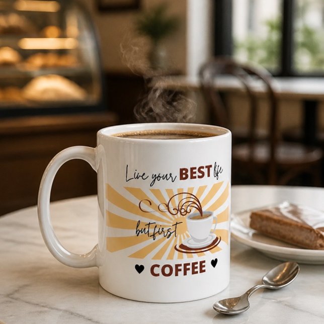Caneca De Café Viva Sua Melhor Vida | Mas Primeiro Café | Caneca (Criador carregado)