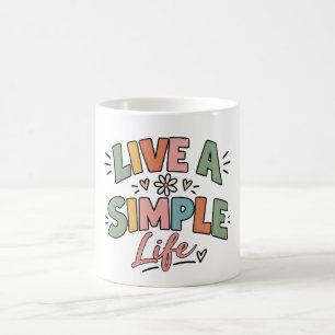 Caneca De Café Viva uma Vida Simples Design Floral Colorido Retro