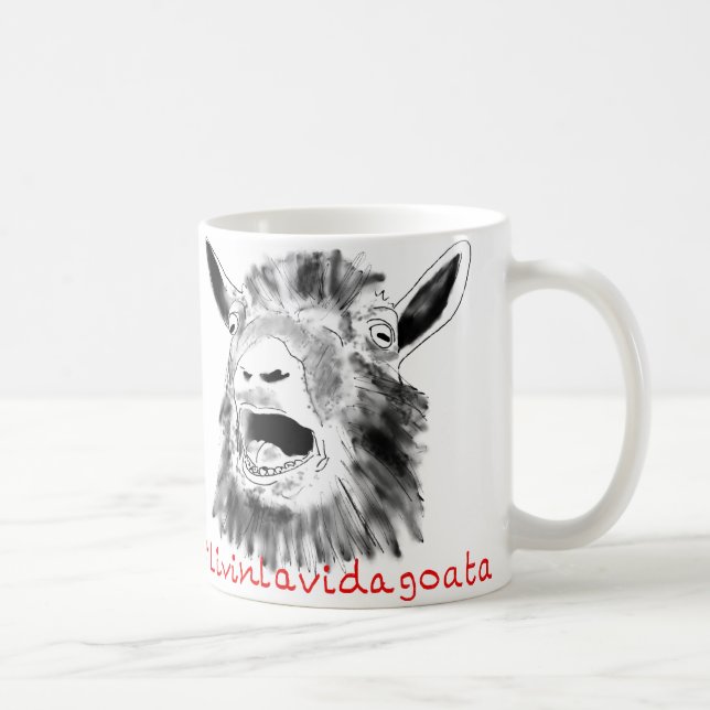 Caneca De Café Vivendo La Vida Cabrita Desenho de Cabra Gritando  (Direita)