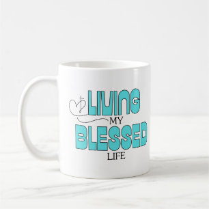 Caneca De Café Vivendo Minha Vida Abençoada Azul Teal