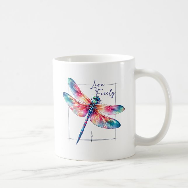 Caneca De Café Vivo Livremente - Inspiração Colorida Dragonfly (Direita)