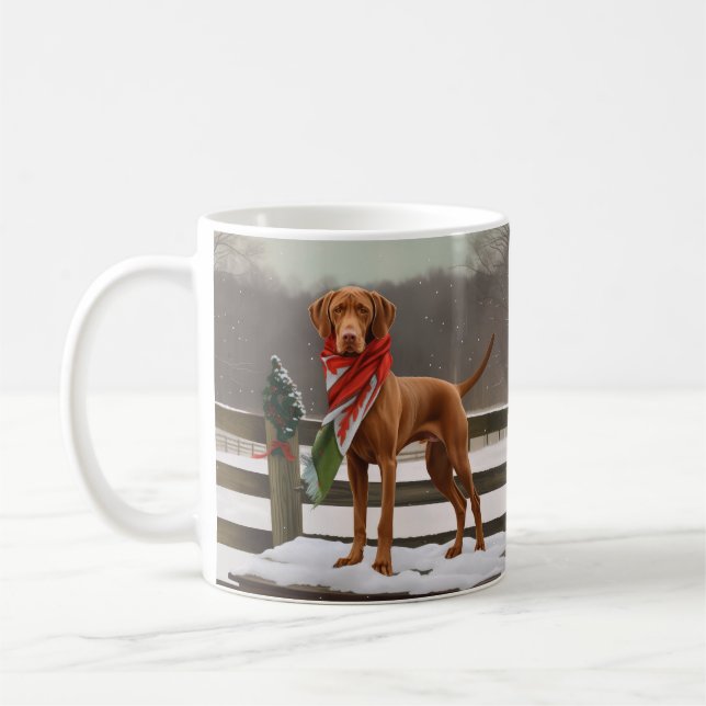 Caneca De Café Vizsla Dog no Natal da Neve (Esquerda)