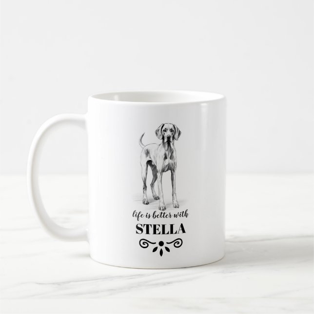 Caneca De Café Vizsla Life é melhor com o nome de cão personaliza (Esquerda)