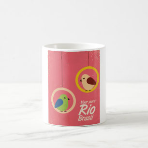 Caneca De Café Voar para o Rio, Brasil pôster de viagem.
