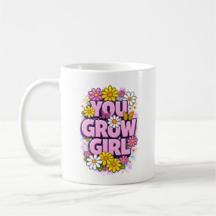 Caneca De Café Você Cresce Menina - Citação Motivacional Floral V