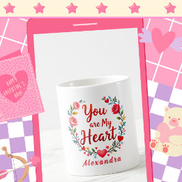 Caneca De Café Você É Meu Coração Floral Romântico em branco