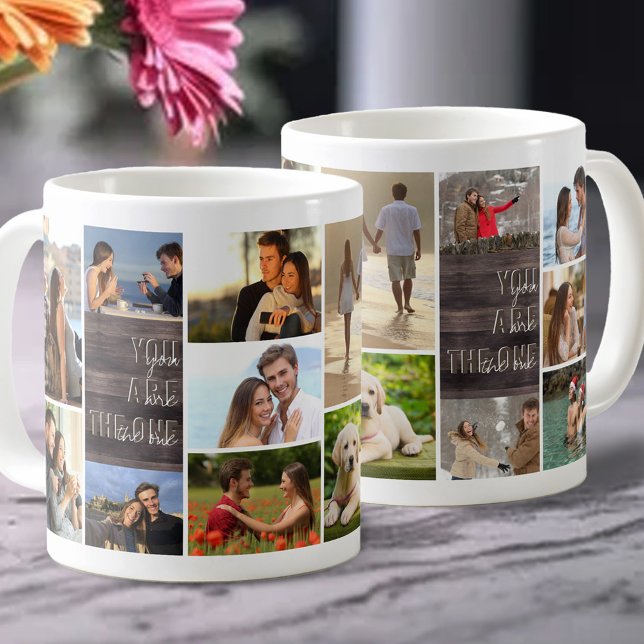 Caneca De Café Você é o painel One 14 Photo Collage Wood (Romantic photo mug with You are the One wording.)