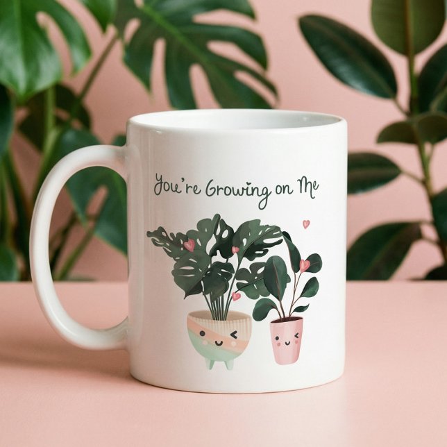 Caneca De Café Você está crescendo em mim, plantas com aquarela (You're Growing On Me Cute Watercolor Potted Plants Coffee Mug)