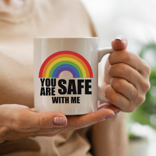 Caneca De Café Você Está Seguro Comigo LGBTQ Rainbow Prie