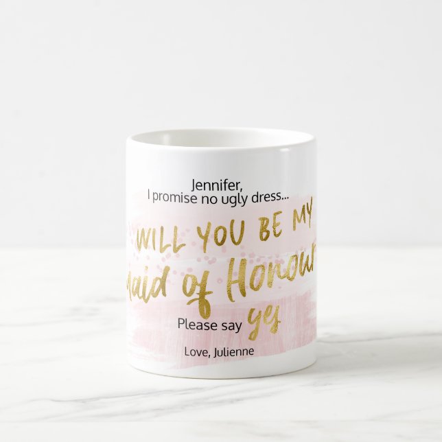 Caneca De Café Você será minha Dama de Honra Blush Aquarela (Centro)