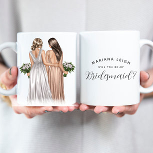 Caneca De Café Você será minha Dama de Honra? Meninas em Vestidos