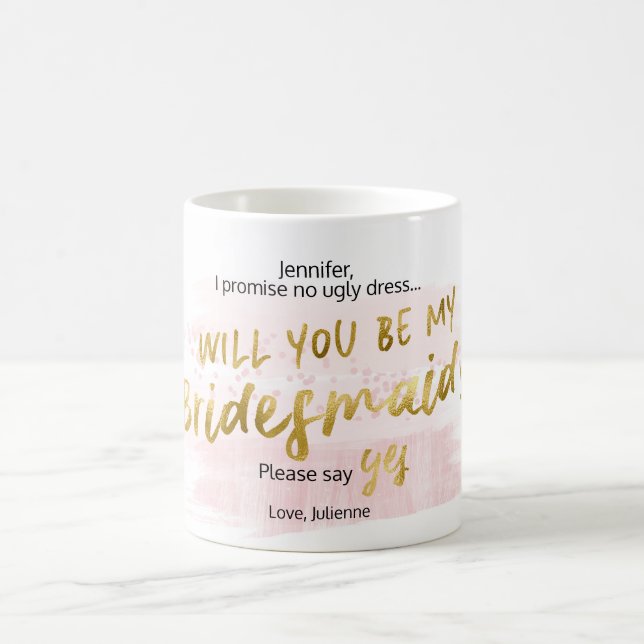 Caneca De Café Você Será minha Dama de Honra Rosa e Dourado Aquar (Centro)