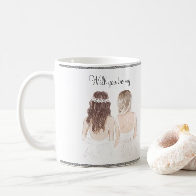 Caneca De Café Você Será Minha Dama de Honra? Roteiro Aquarela (Com Donut)