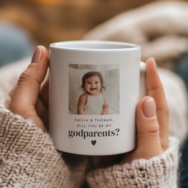 Caneca De Café Você Será Minha Proposta Fotográfica De Padrões (Zazzle Will You Be My Godparents Photo Proposal Coffee Mug (Front))