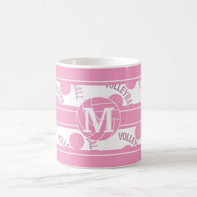 Caneca De Café Voleibol cor-de-rosa do monograma (Centro)