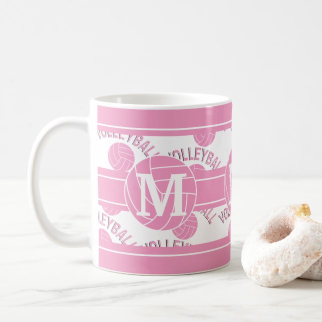 Caneca De Café Voleibol Rosa - Monograma (Com Donut)
