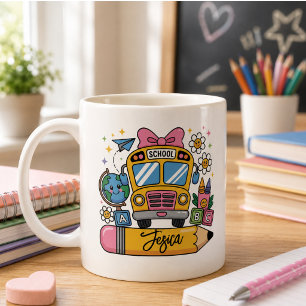 Caneca De Café Voltar ao Nome Personalizado do Coquette Escolar