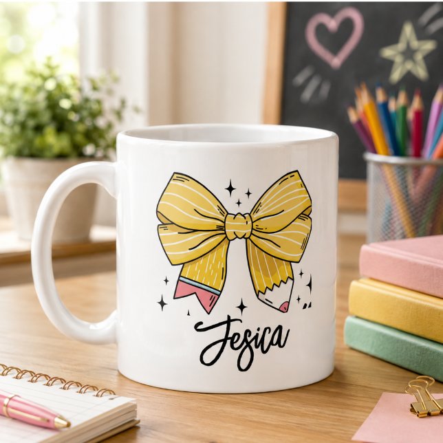 Caneca De Café Voltar às Escolas Coquette Nome Personalizado (Back to School Coquette Custom Name Coffee Mug)