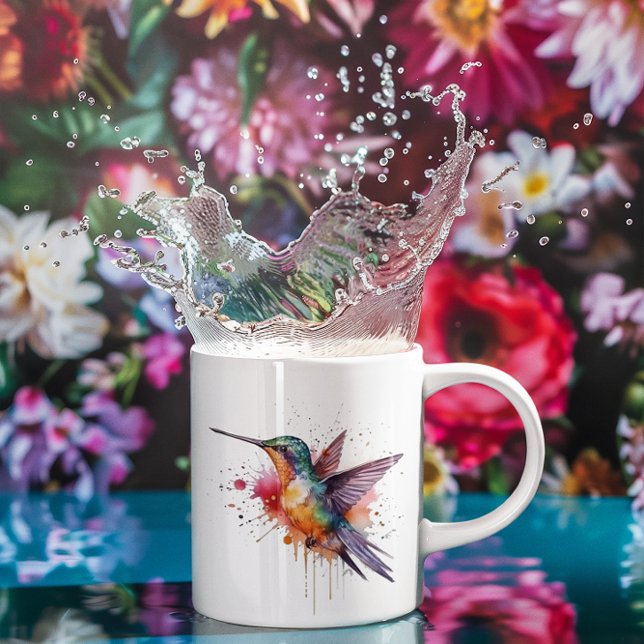Caneca De Café Voo Colorido, beija-flor aquarela (Criador carregado)