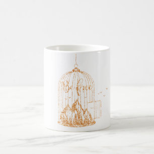 Caneca De Café Voo Gratuito De Pássaro Dourado De Rosa