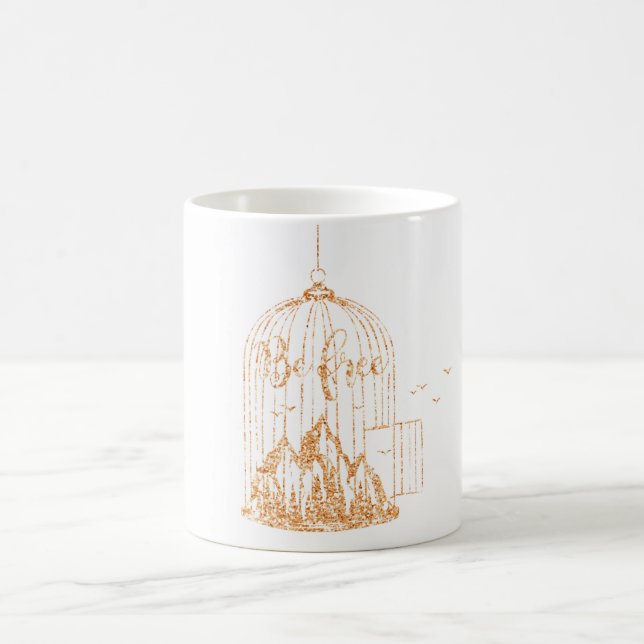 Caneca De Café Voo Gratuito De Pássaro Dourado De Rosa (Centro)