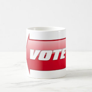 Caneca De Café Voto Vermelho Negrito Sinal de Seta Sinal de Voto