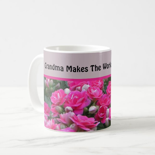 Caneca De Café Vovó especial Belo Jardim Flor Rosa-Rosa (Frente Esquerda)