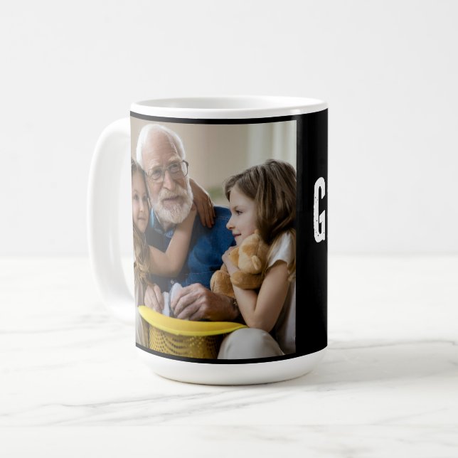 Caneca De Café Vovô Est. Foto com texto branco grunge (Frente Esquerda)