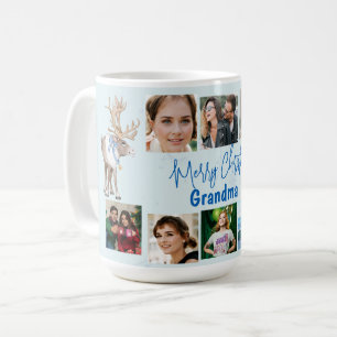 Caneca De Café Vovó Família Natal Collage Blue Deer