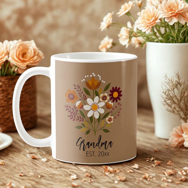 Caneca De Café Vovó, foto de presente, moça de café floral (Criador carregado)