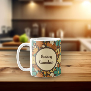 Caneca De Café Vovó Groovy Vintage Anos Sessenta Flower Power, Ma
