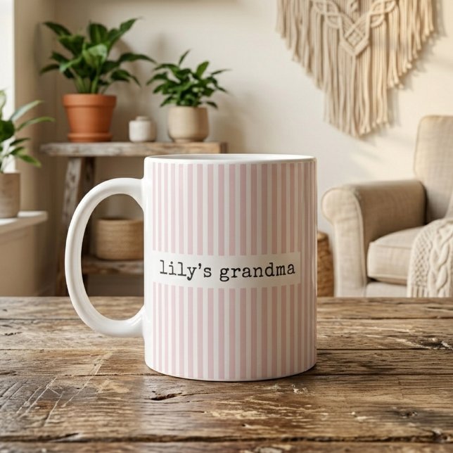 Caneca De Café Vovó | Listras Rosas Avó Personalizada (motherhood milestone mug gift, personalized mom to be mug gift, custom grandma announcement mug gift)