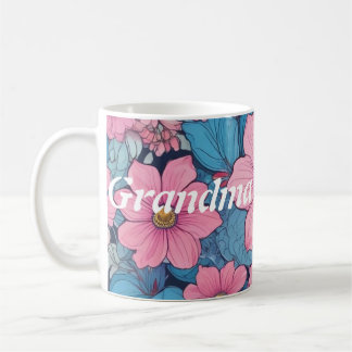 Caneca De Café Vovó Mug com Design de Flor Rosa e Azul