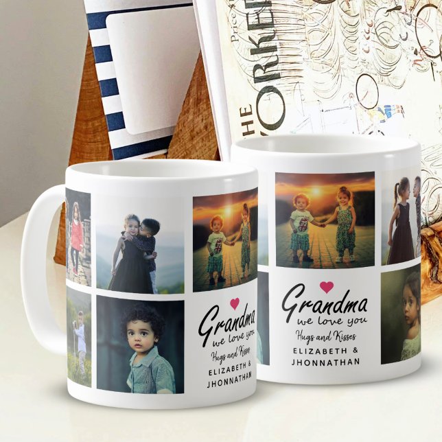 Caneca De Café Vovó nós te amamos Script Netos Colagem de Fotos (Criador carregado)