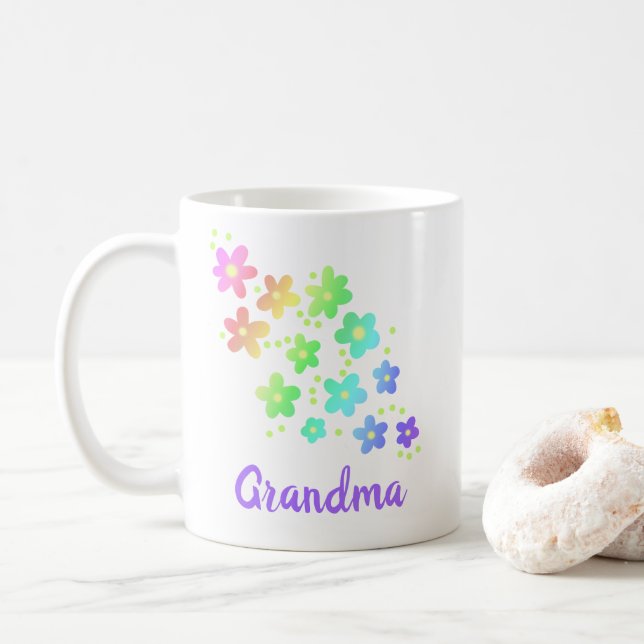 Caneca De Café Vovó Rainbow Flowers Mug (Com Donut)