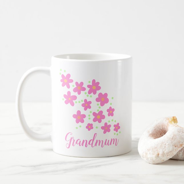 Caneca De Café Vovó Rosa, Flores Whimsical Mug (Com Donut)