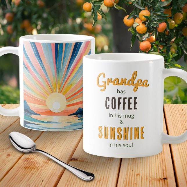 Caneca De Café Vovô Watercolor Cura Inspiração Sunrise (A coffee mug for Grandpa with colorful sunrise illustration and uplifting quote)