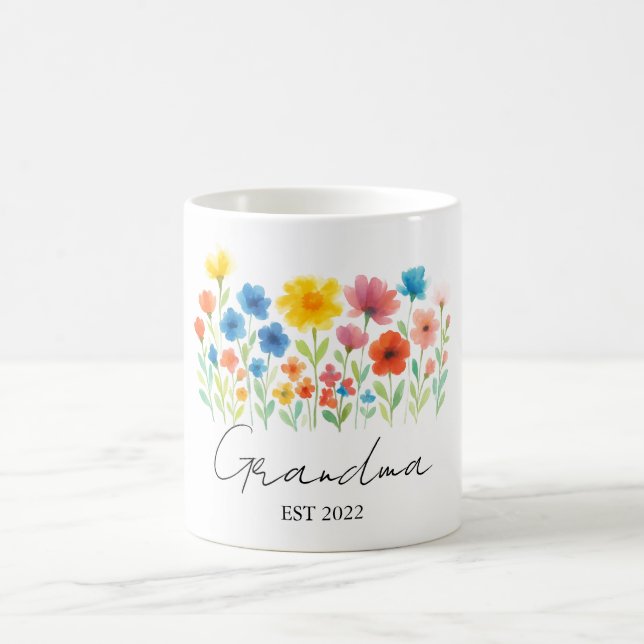Caneca De Café Vovó Wildflower Mug | Est Personalizado. Ano - (Centro)