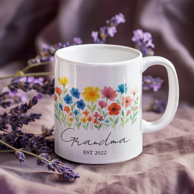 Caneca De Café Vovó Wildflower Mug | Est Personalizado. Ano - (Criador carregado)