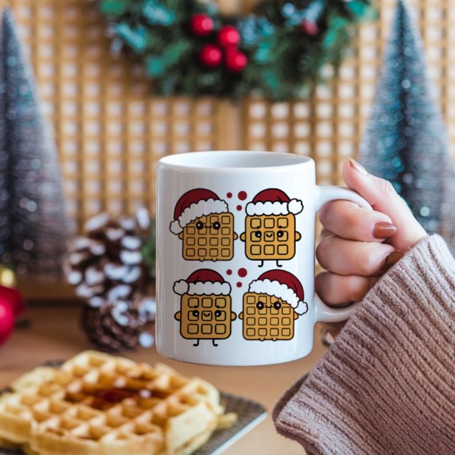 Caneca De Café Waffle de Natal vestindo chapéu de Natal (Criador carregado)