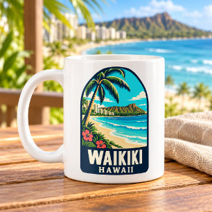 Caneca De Café Waikiki Havaí Diamond Head Vintage Praia
