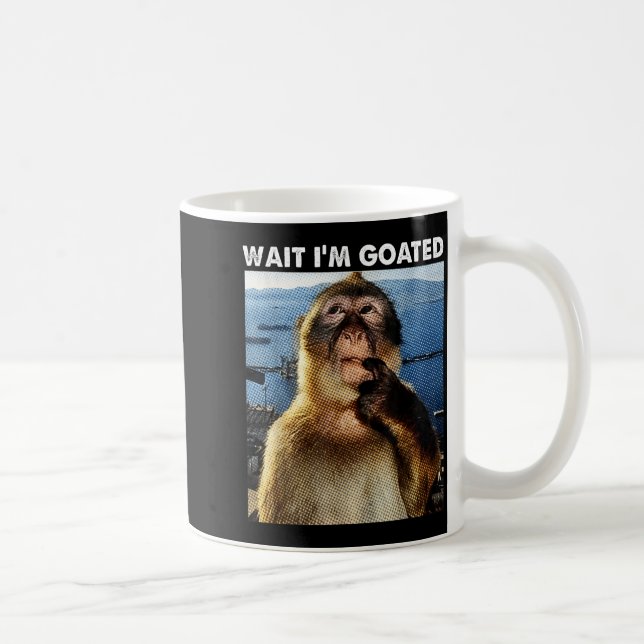 Caneca De Café Wait I'm Goated Funny Thinking Monkey Meme Brainro (Direita)