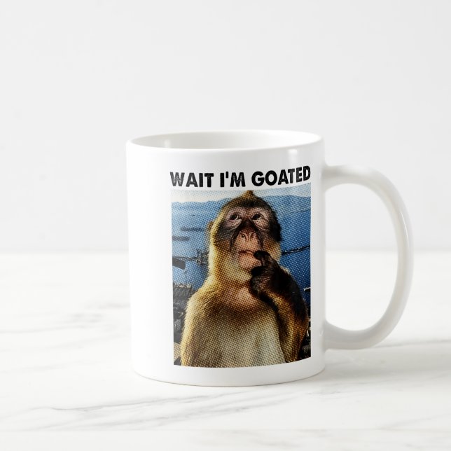 Caneca De Café Wait I'm Goated Y2k Funny Thinking Monkey Meme Bra (Direita)