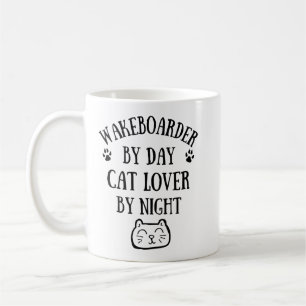 Caneca De Café Wakeboarder de dia. Amor de gato por noite