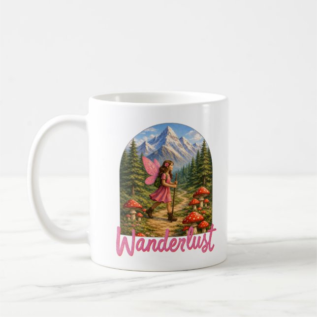 Caneca De Café Wanderlust Mountain Fairy Hiker Fairycore Mushroom (Esquerda)